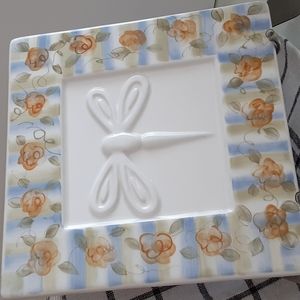 Trivet Floral Border Embossed Dragonfly Vtg 2001 Artist Deb Hrabik